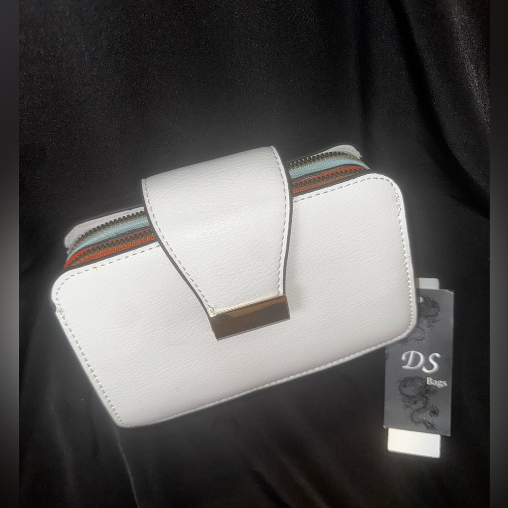 DS Bags White wallet/purse with blue and orange accents.